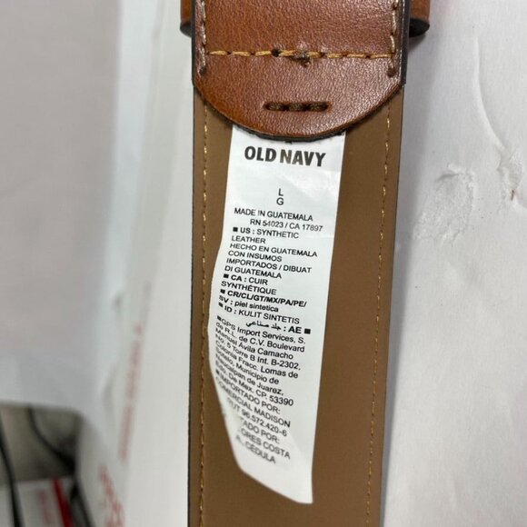Mens Old Navy Brown Faux Leather Belt With Bronze Buckle Size L u - Picture 4 of 6